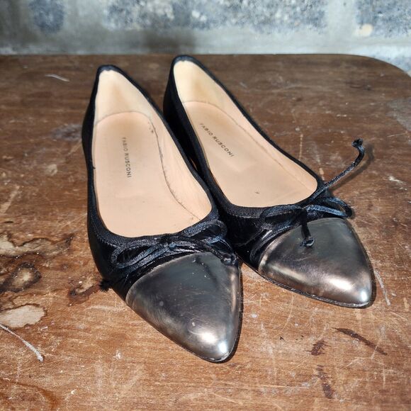 FABIO RUSCONI 36 5.5 black metallic pointed toe ballet flats - Picture 1 of 7